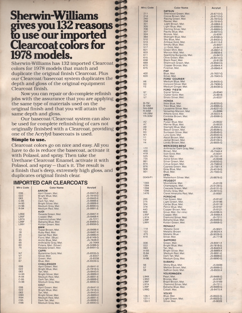 1978 Subaru Paint Charts Williams 2
